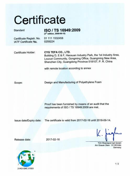 Foam de polyolefine à cellules fermées croisées XPE / IXPE feuille d'isolation thermique pour la construction et la climatisation 24